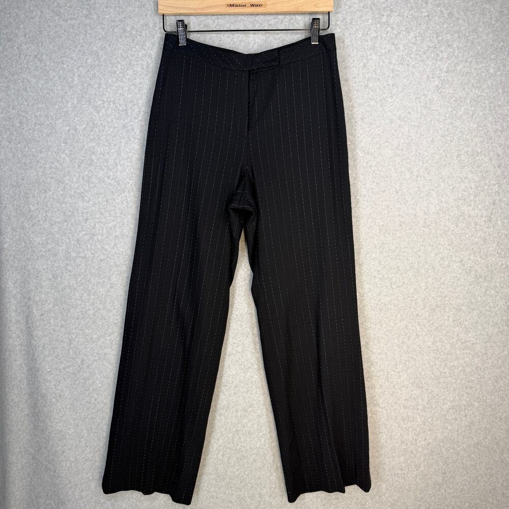 Entier Classiques Women's Black Blue Pinstripe Pants Size 6 Stretch